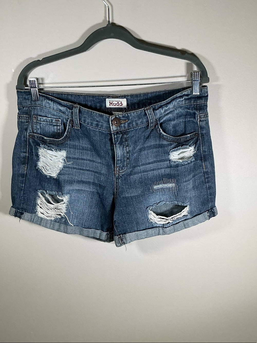 Mudd Ripped Rolled-Hem Denim Shorts - Dark Blue